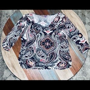 Beverly Drive B&W Print CowlNeck 3/4 Sleeve Too 2X